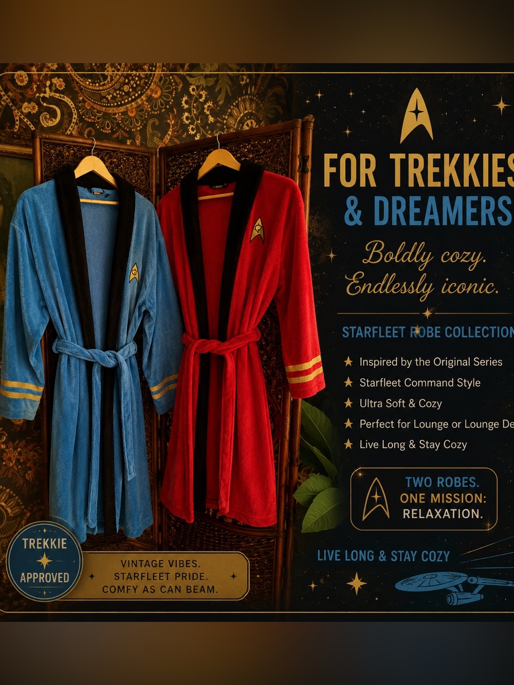 Star Trek Plush Bathrobe Set Red & Blue Uniform Robes Cosplay Trekkie